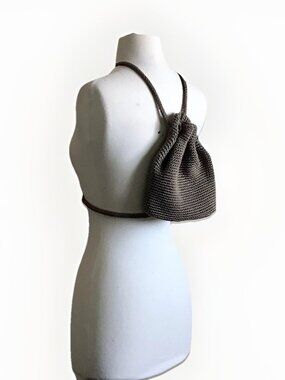 The Sak Drawstring Mini Backpack Purse‎ Dark Stone Brown Crochet Bucket Bag